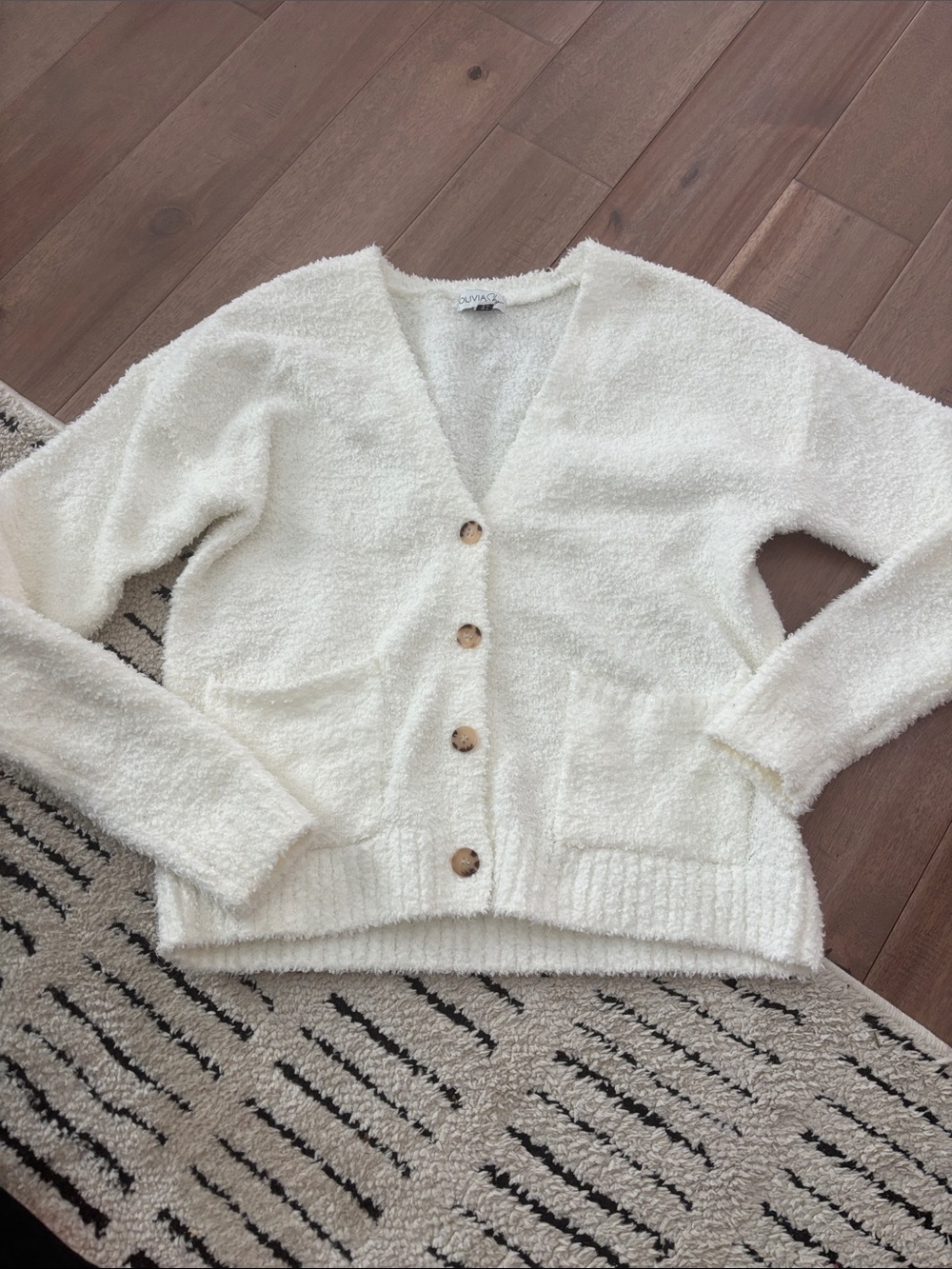 Olivia Sky Cream Button-Up Plush Cardigan
